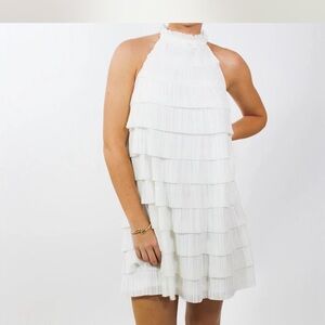 TCEC White Halter Tiered Mini Dress